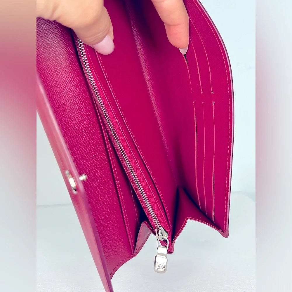 Louis Vuitton Epi Magenta Portefeuille Sarah Leather Snap Zip Wallet COA